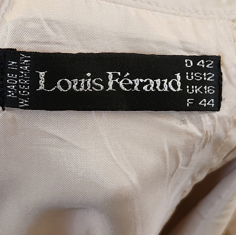 Vintage Louis Feraud Silk Skirt Women's Straight Pencil Off White Khaki Size 12 - Picture 2 of 12